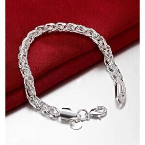 925 Sterling Silver Stamp Wheat Chain Bracelet Bulky 7” Unisex Bracelet
